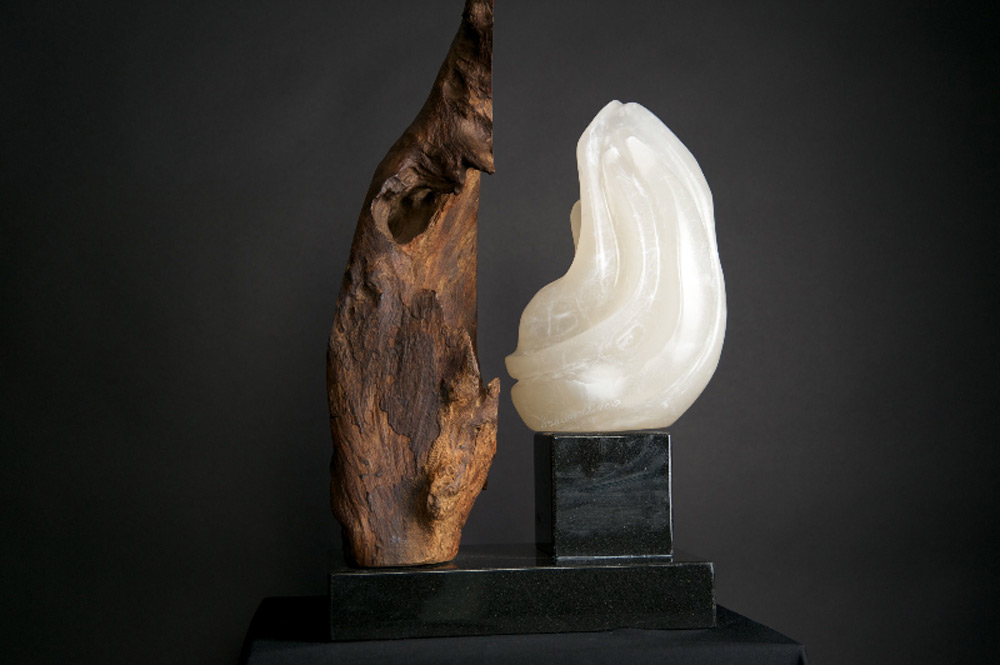 Peak Conception - Alabaster, Makha Wood Sculpture by Dorit Sculpture