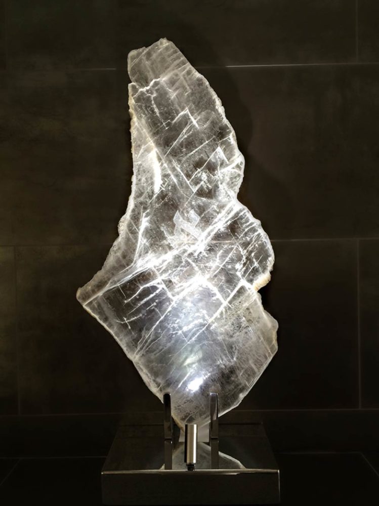 Soul - Etched Selenite, Stainless Steel, Lights Sculpture by Dorit Schwartz